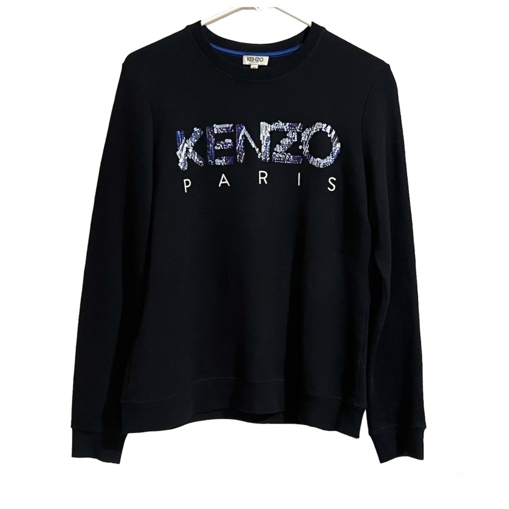 Kenzo Paris Black And Blue Chest Graphic Logo Sweatshirt Jumper Sequins unisex